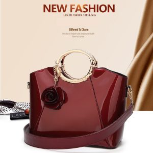 IMPSE LUXURY CUSTOM LADIES HANDBAG WITH GOLD HANDLE. (WINE COLOR)