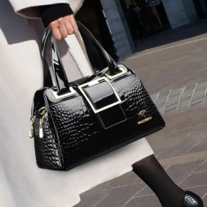 02 Crocodile Leather Bag. (Black Color)