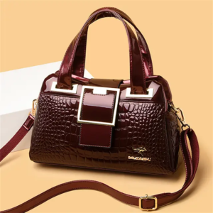 02 Crocodile Leather Bag. (Wine Color)